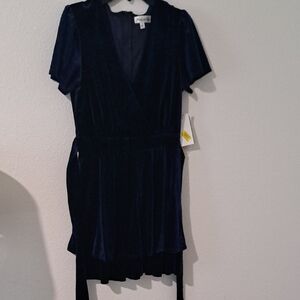 Honey and Rosie Midnight Blue Stretch Velvet Belted Dress